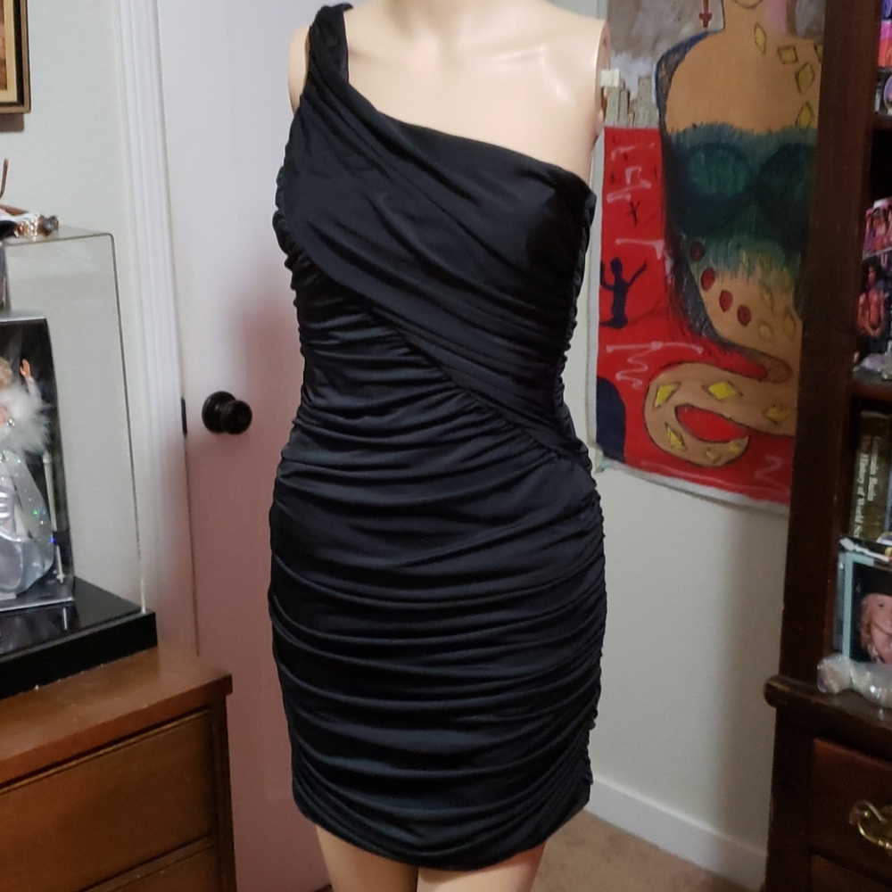 Mystic One Shoulder Black Stretchy Cocktail Dress